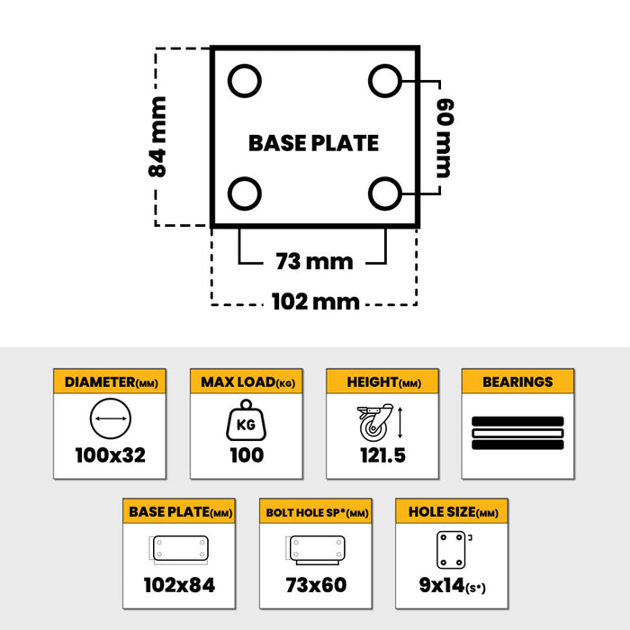 Grip 42056 100mm 100kg White Nylon Poly Core Fixed Castor