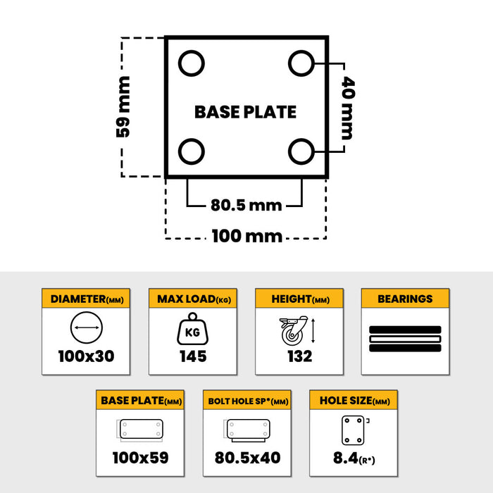 Grip 43011 100mm 145kg White Nylone Poly Core Fixed Castor