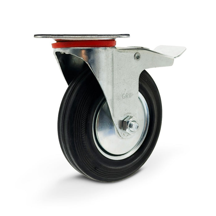 Grip 43025C 125mm 100kg Rubber Moulded Steel Core Swivel Castor with Brake