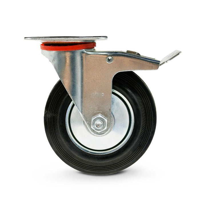 Grip 43025 100mm 70kg Rubber Moulded Steel Core Swivel Castor with Brake