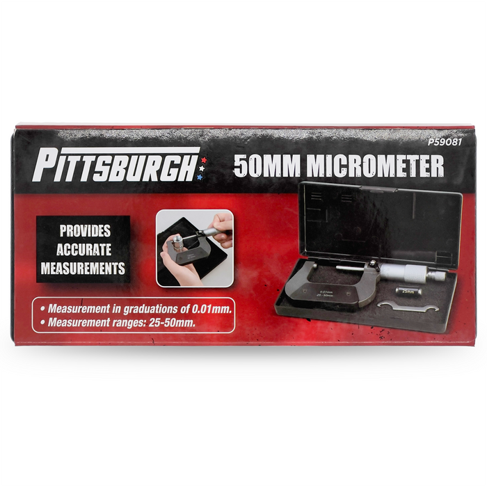 Pittsburgh P59081 25-50mm Metric External Screw Gauge Micrometer