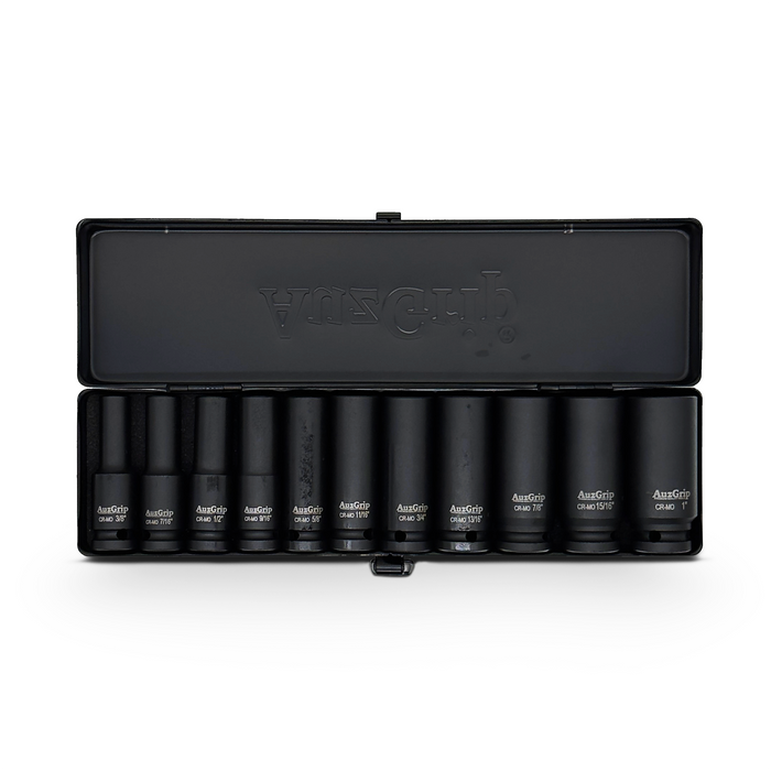 AuzGrip A84611 11 Piece SAE 6 Point 1/2" Square Drive Deep Impact Socket Set