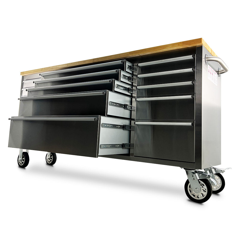 Pittsburgh P00002 72" 15 Drawer Stainless Steel Roller Tools