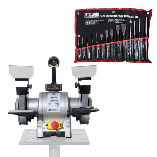 Metaltech MTBG625L 6" Bench Grinder + Pittsburgh P61104 14pc Punch & Chisel Set Bundle