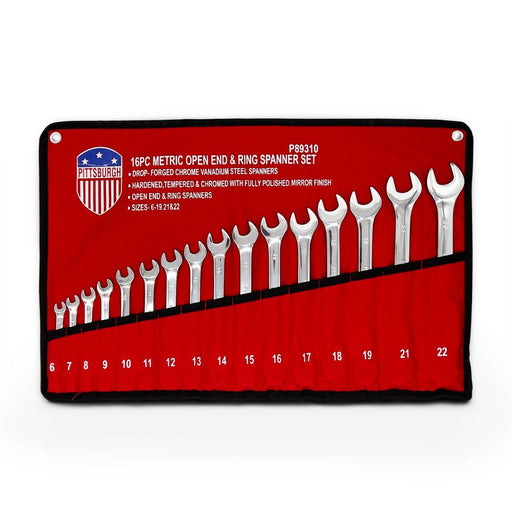 Pittsburgh P89310 16 Piece Metric Open End and Ring Spanner Set Front