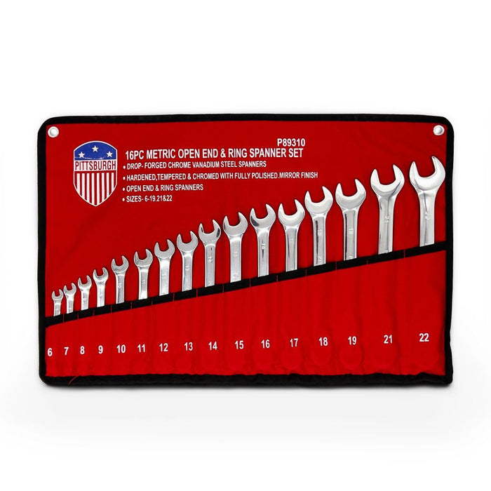 Pittsburgh P89310 16 Piece Metric Open End and Ring Spanner Set Front