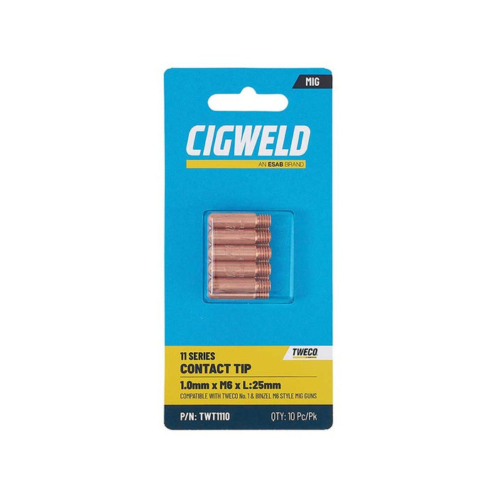 Cigweld TWT1110 10 Pack 1.0mm Tweco 1 Contact Tip for 0.9mm AL Wires