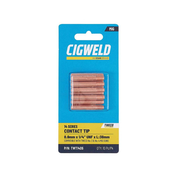 Cigweld TWT1406 10 Pack 0.6mm Tweco 2/4 Contact Tip