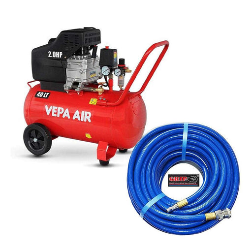 Vepa VADD20-40 2HP 40L Air Compressor + Grip 12695 20m Braided PVC Air Hose Bundle