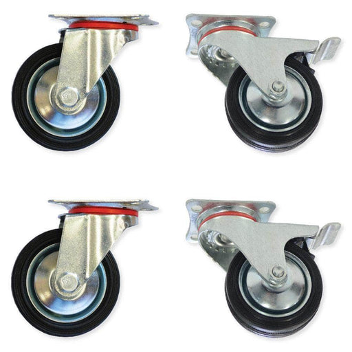 Grip 43023BD 4 Piece 100mm Rubber Mould Steel Core Swivel Castor Set with Brakes