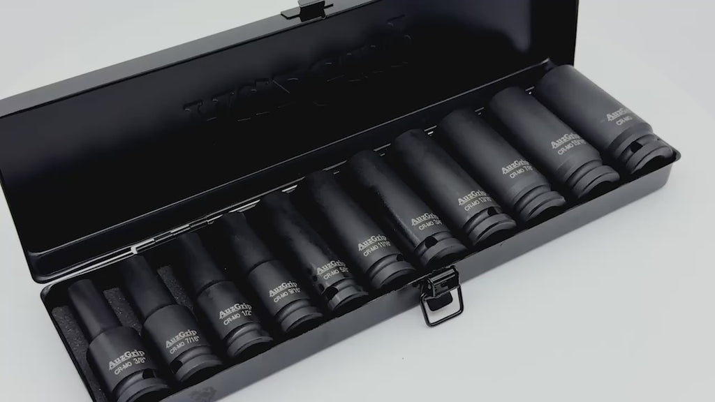 AuzGrip A84611 11 Piece SAE 6 Point 1/2" Square Drive Deep Impact Socket Set