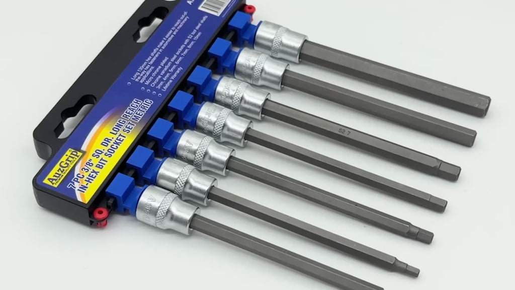 AuzGrip A71009 7 Piece Metric 3/8" Square Drive Long Reach In-Hex Bit Socket Set