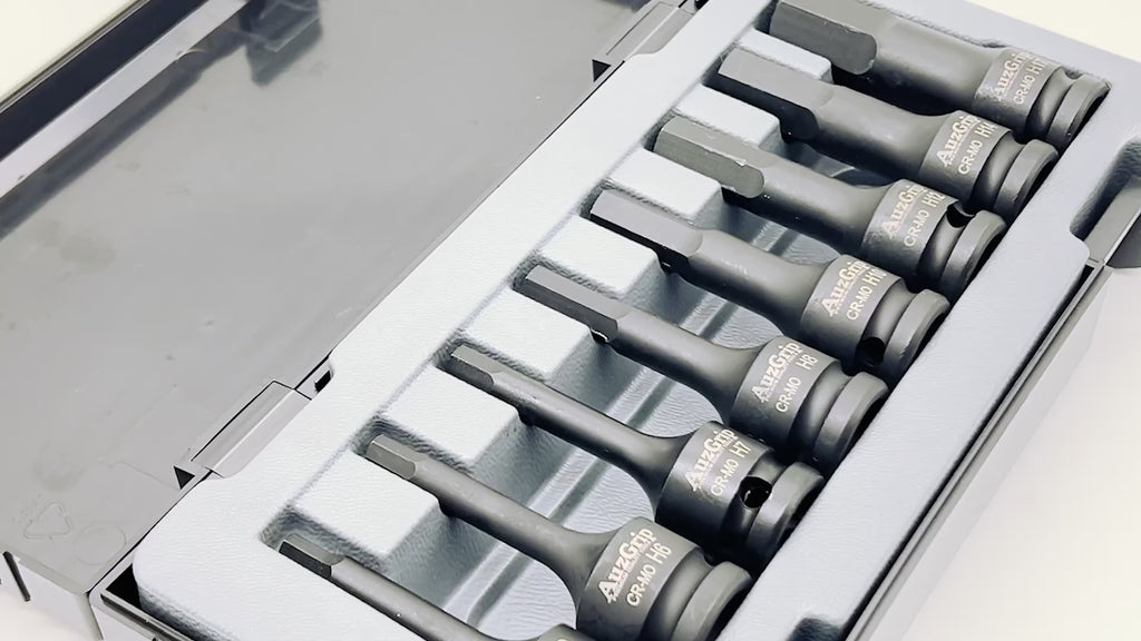 AuzGrip A84601 8 Piece Metric 1/2in Square Drive In-Hex Bit Socket Set Mp4