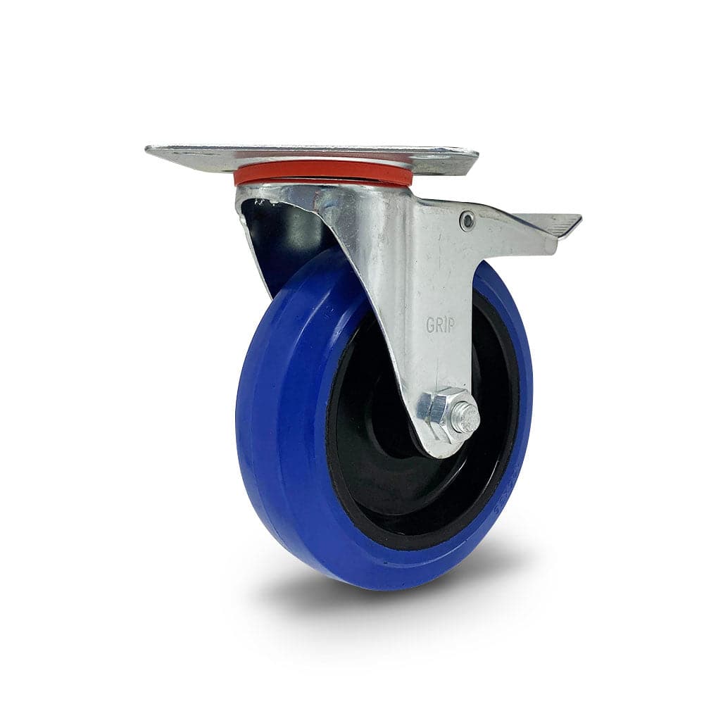 Grip Grip 43006 125mm 150kg Blue Elastic Rubber Nylon Core Swivel Castor with Brake