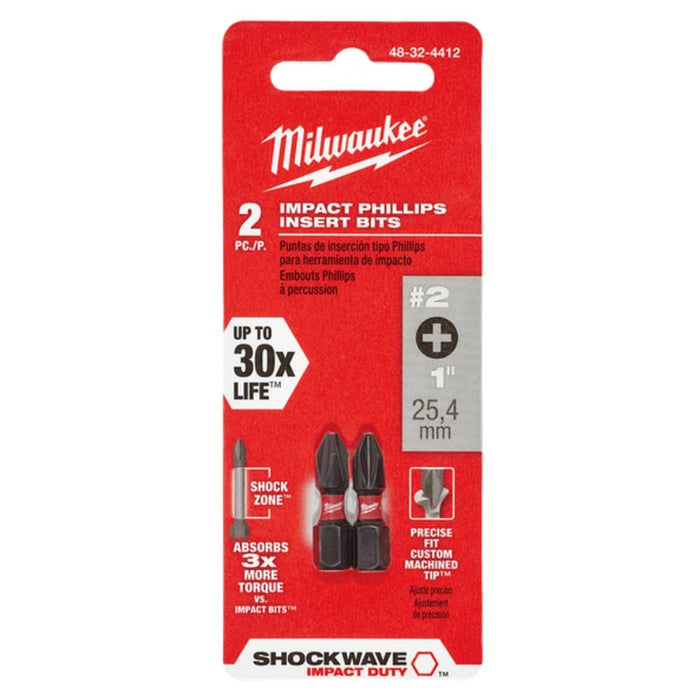 Milwaukee Milwaukee 48324412 2 Pack PH2 Shockwave Phillips Driver Bits