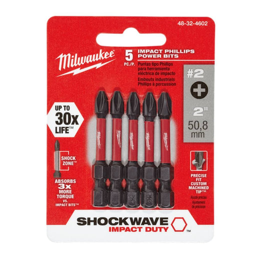 Milwaukee Milwaukee 48324602 5 Pack PH2 x 50mm (2") Shockwave Phillips Driver Bits