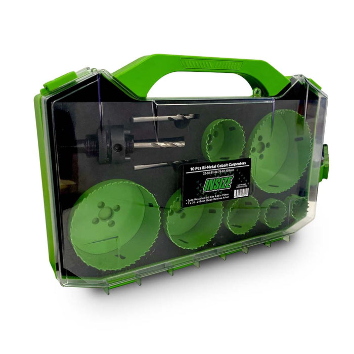Insize INBMHS10C 10 Piece Bi-Metal Cobalt Multi Purpose Carpenters Hole Saw Set CloseCase