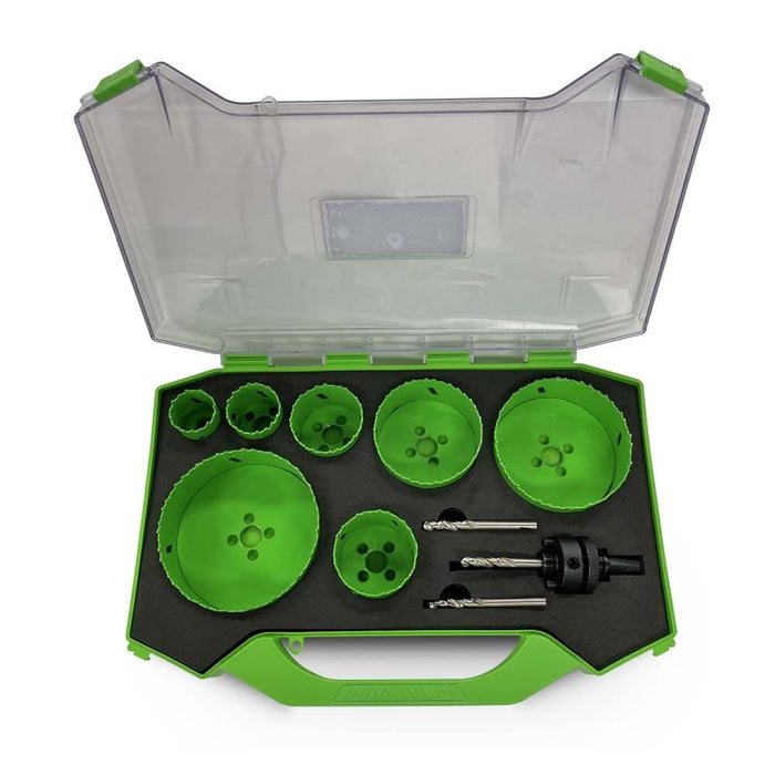 Insize INBMHS10C 10 Piece Bi-Metal Cobalt Multi Purpose Carpenters Hole Saw Set Front