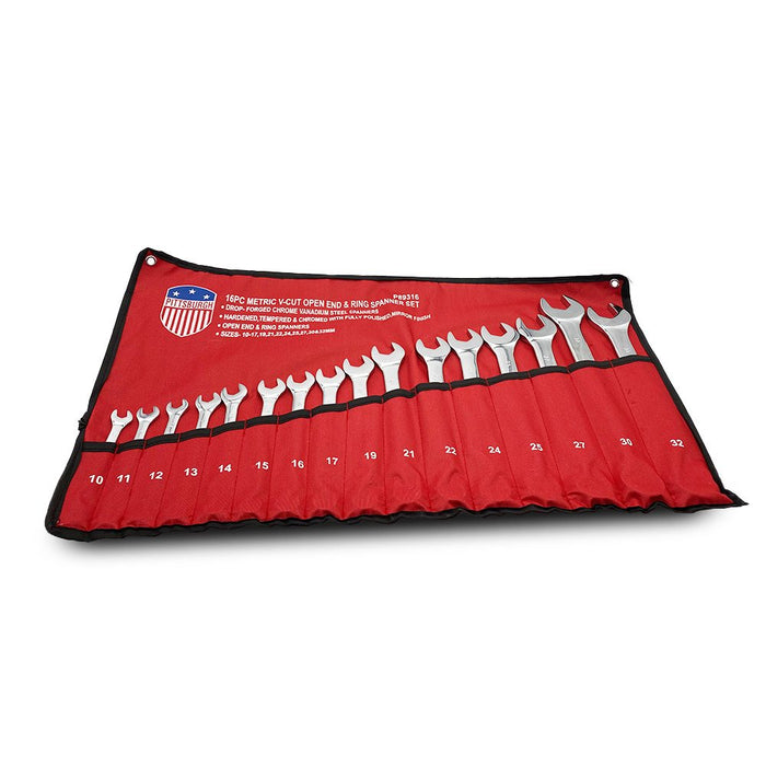 Pittsburgh P89310 16 Piece Metric Open End & Ring Spanner Set Front3