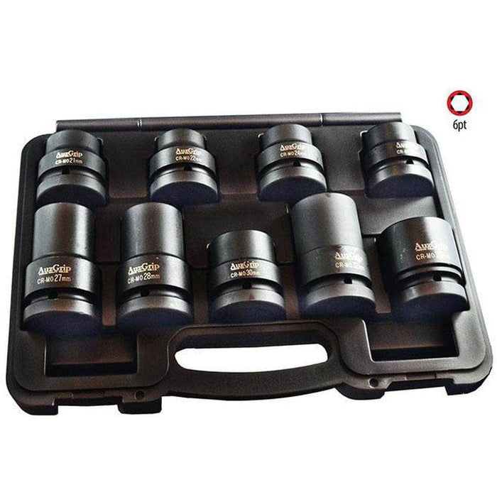 AuzGrip AuzGrip A86800 9 Piece Metric 6 Point 1'' Square Drive Impact Socket Set