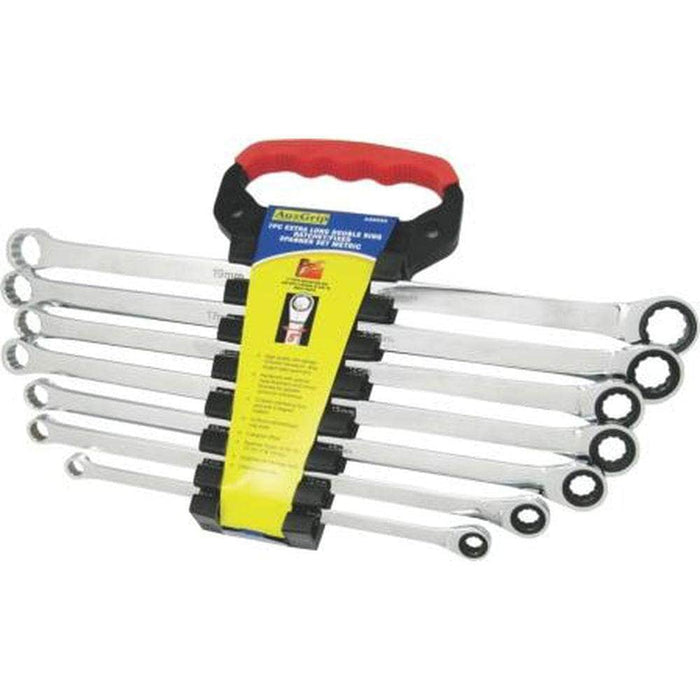 AuzGrip AuzGrip A88050 7 Piece Metric Extra Long Double Ring Ratchet & Fixed Spanner Set