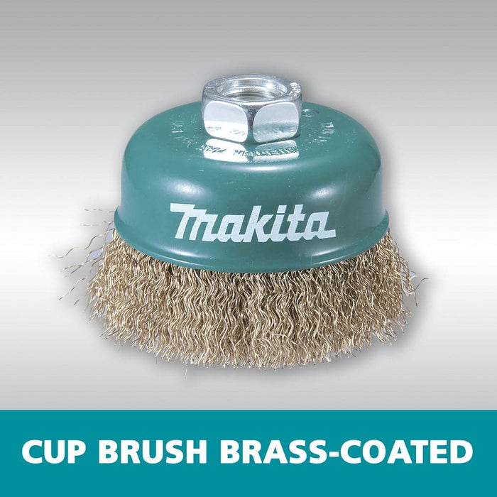Makita D-55354 75mm x M14 Brass Coated Crimped Cup Wire Wheel Brush