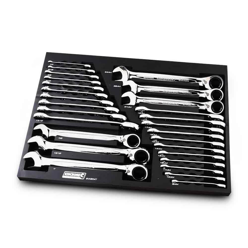 Kincrome Eva604t 27 Piece Metric & Sae Reverse Ratchet Spanner Set With 