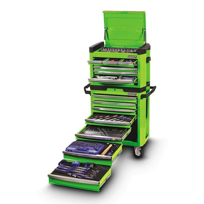 Kincrome Kincrome K1501G 329 Piece Metric & SAE 15 Drawer Green Contour Workshop Tool Chest & Roller Cabinet