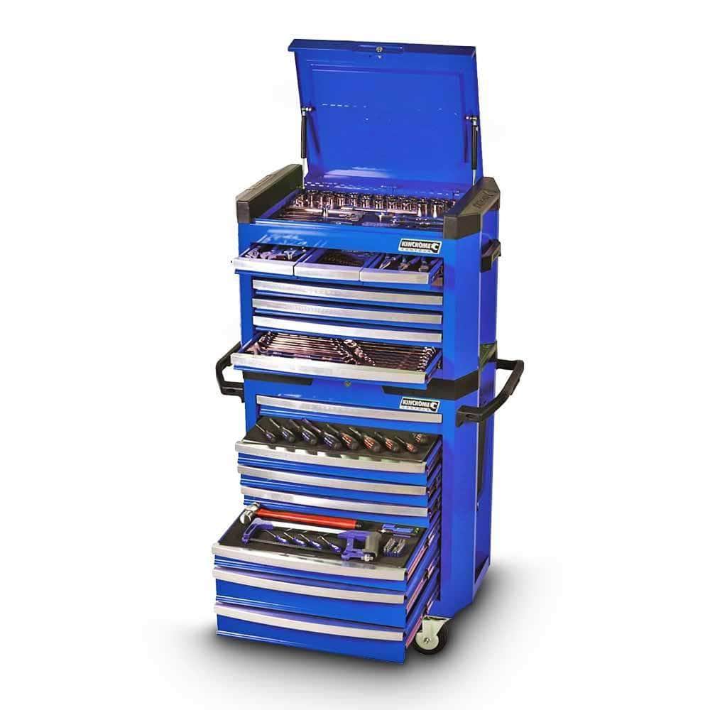 Kincrome Kincrome K1510 208 Piece Metric & SAE 15 Drawer Blue Electric Contour Workshop Tool Chest & Roller Cabinet