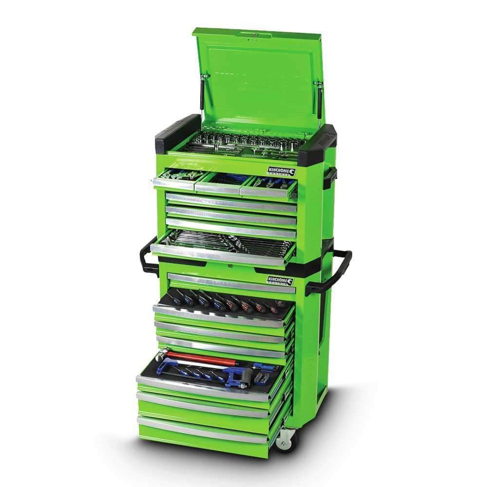 Kincrome Kincrome K1510G 208 Piece Metric & SAE 15 Drawer Green Contour Workshop Tool Chest & Roller Cabinet