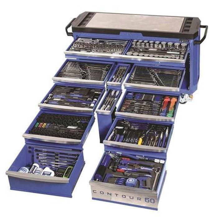 Kincrome Kincrome K1560 500 Piece 60" Metric & SAE 12 Drawer Blue Contour Workshop Tool Chest & Roller Cabinet