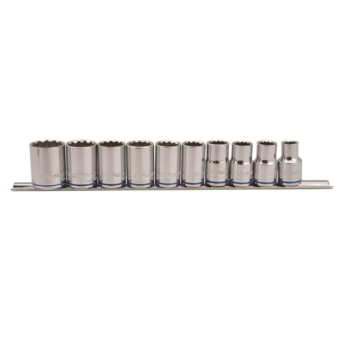 Kincrome Kincrome K2174 10 Piece Metric 1/2" Square Drive On Clip Rail Chrome Socket Rail Set