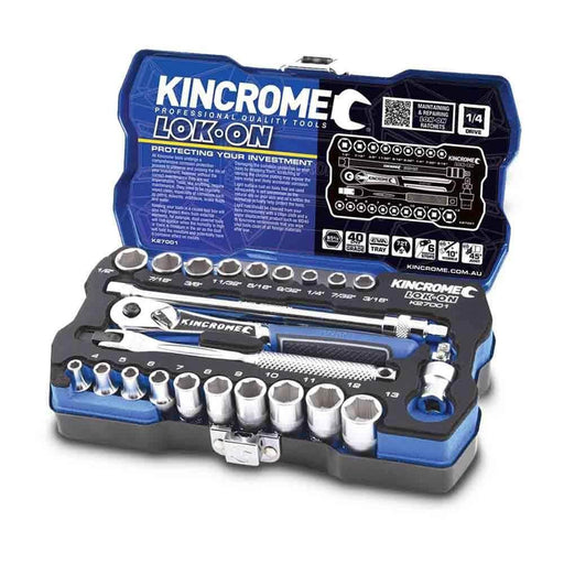 Kincrome Kincrome K27001 24 Piece Metric & SAE 1/4" Square Drive Lok-On Socket Set