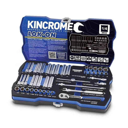 Kincrome Kincrome K27003 45 Piece Metric & SAE 1/4" Square Drive Lok-On Socket Set