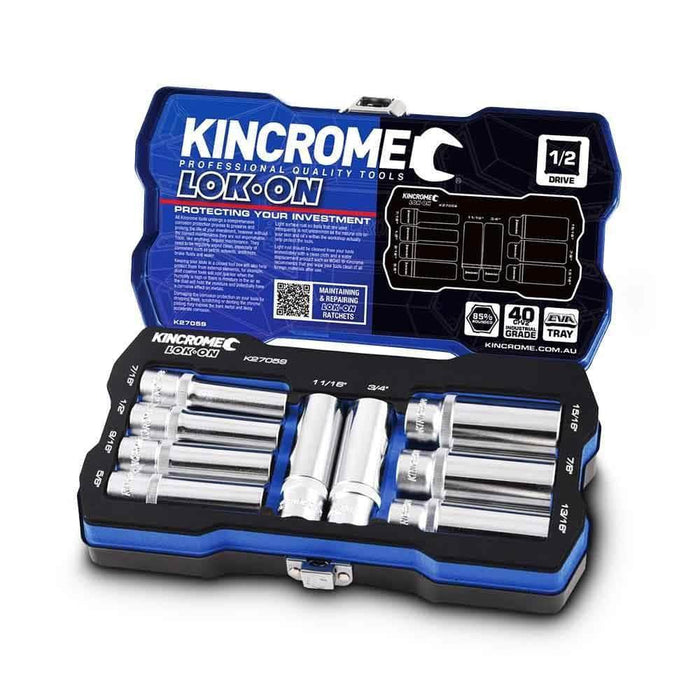 Kincrome Kincrome K27059 9 Piece SAE 1/2" Square Drive Lok-On Socket Set