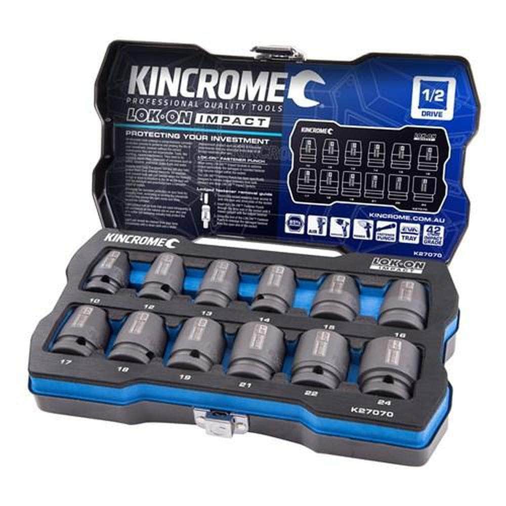 Kincrome Kincrome K27070 12 Piece Metric 1/2" Square Drive Lok-On Impact Socket Set