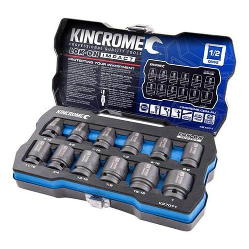 Kincrome Kincrome K27071 12 Piece SAE 1/2" Square Drive Lok-On Impact Socket Set