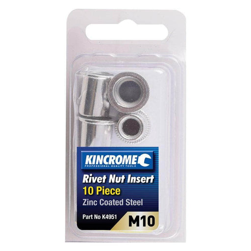 Kincrome Kincrome K4951 10 Piece M10 Zinc Coated Steel Rivet Nut Insert Set